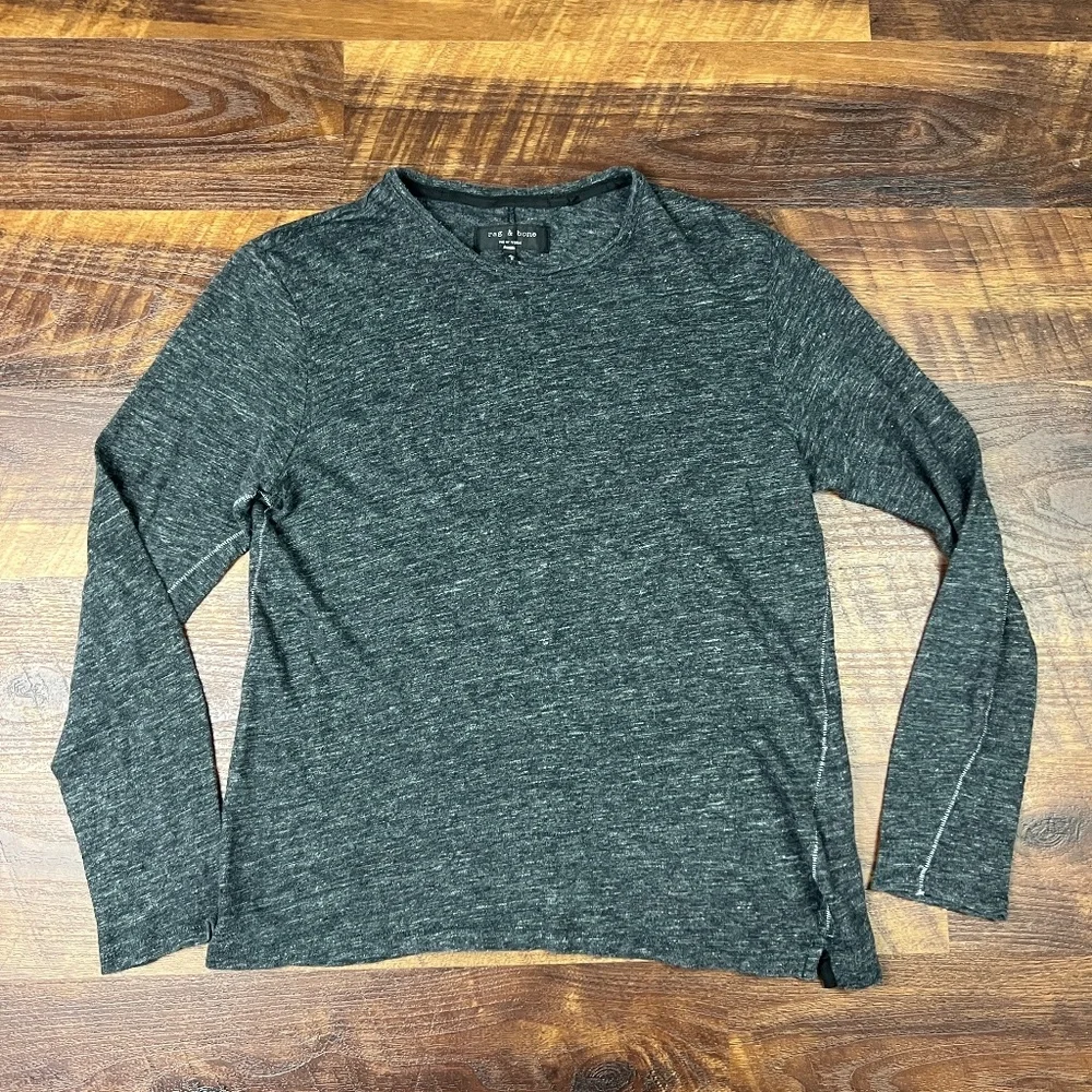 Rag & Bone Men's Owen Long-Sleeve Linen T-Shirt Heathered Gray Men's Crewneck M